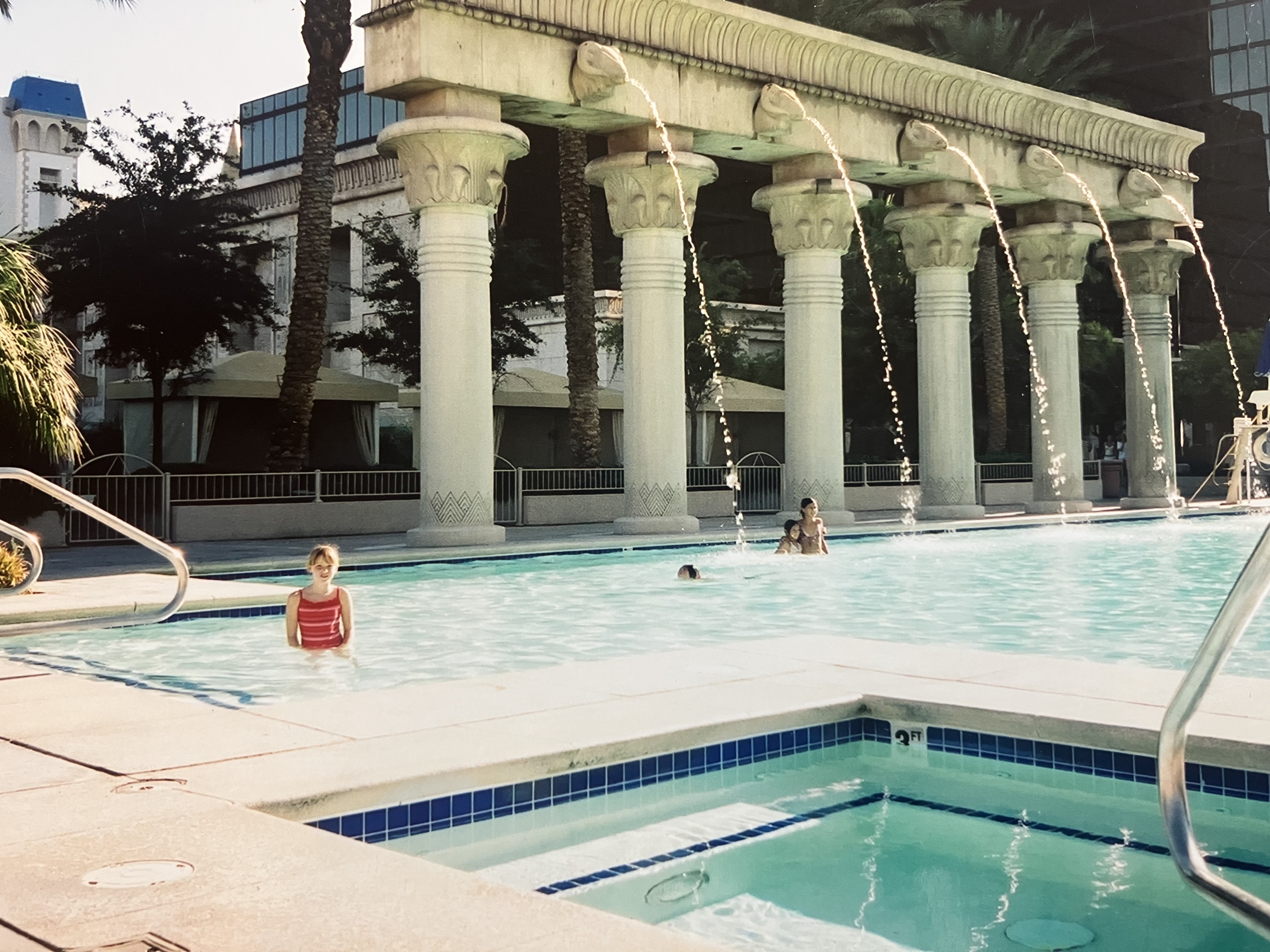 The Luxor, Las Vegas: the empty pool area was the highlight of our one-night stay at the Luxor, even with its chintzy columns